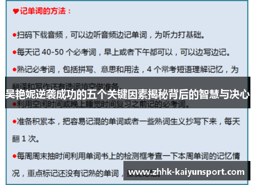 吴艳妮逆袭成功的五个关键因素揭秘背后的智慧与决心